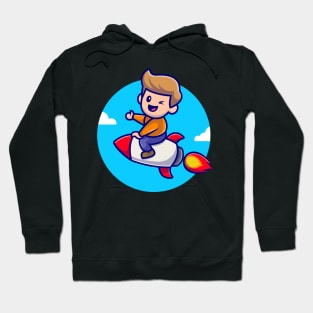 Cute Boy Riding Rocket Cartoon Illustration Hoodie